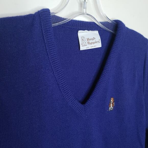 Vintage Hush Puppies bright blue long sleeve v-neck sweater dog logo - XS / S - Picture 2 of 5